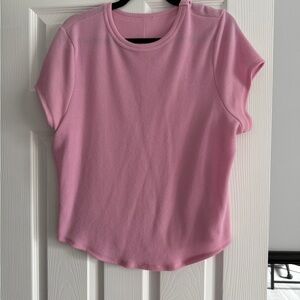ARULA Pink Ribbed Short Sleeve Crewneck  Baby Tee